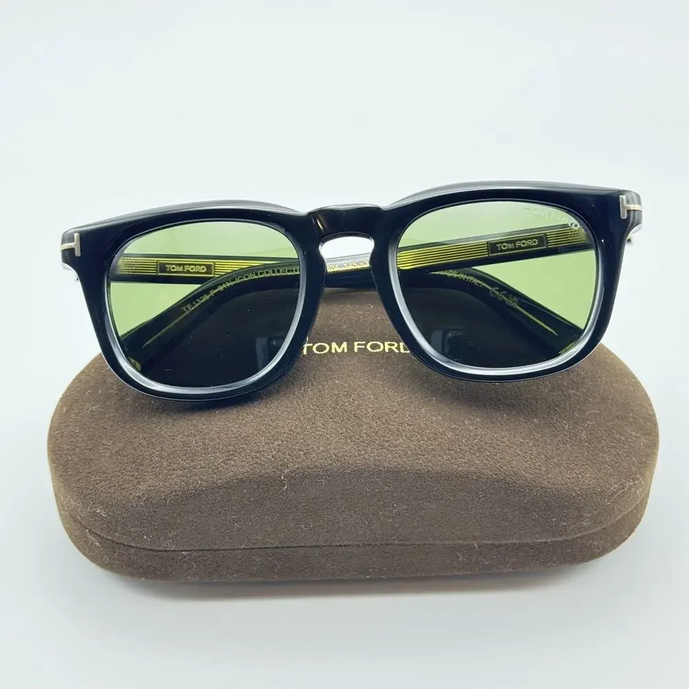 Tom Ford Sunglasses Icon FT1326-F 01N Black Square Green Lens 52mm Asian Fit New